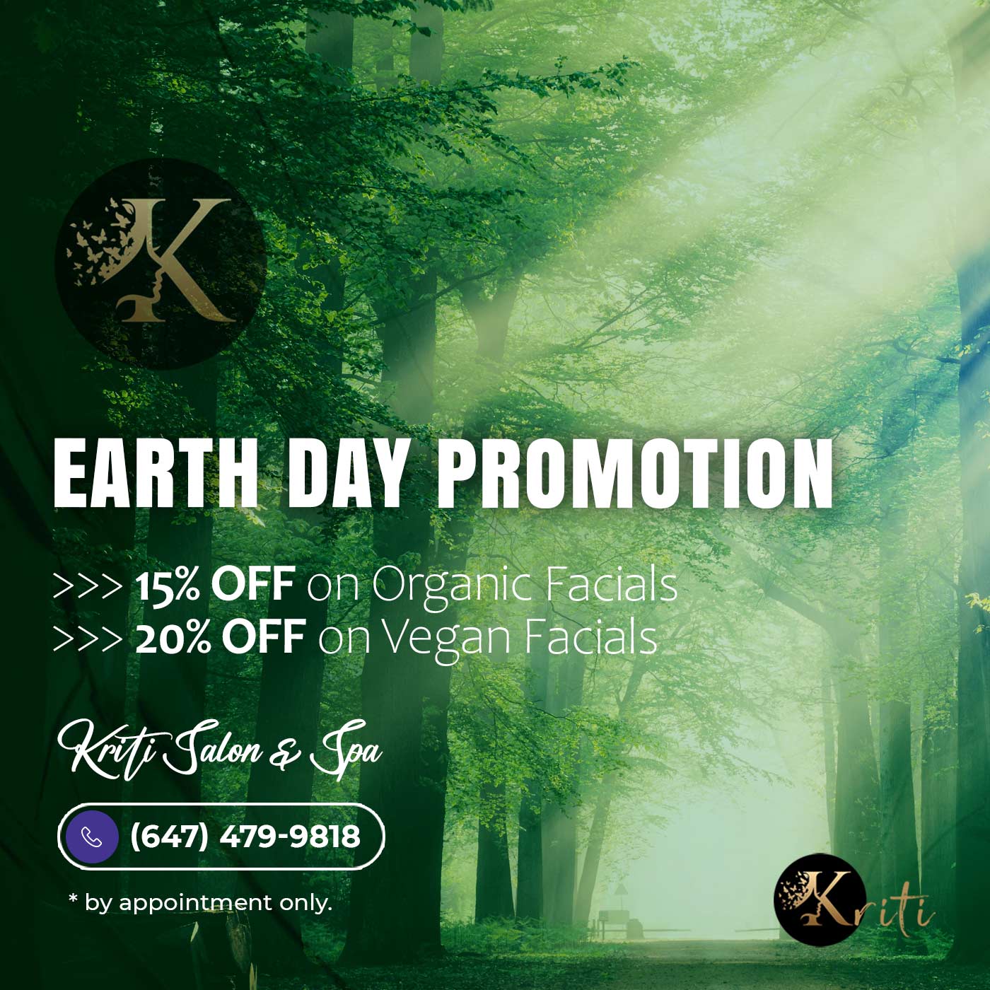 Earth Day Salon Facial Promotion Brampton